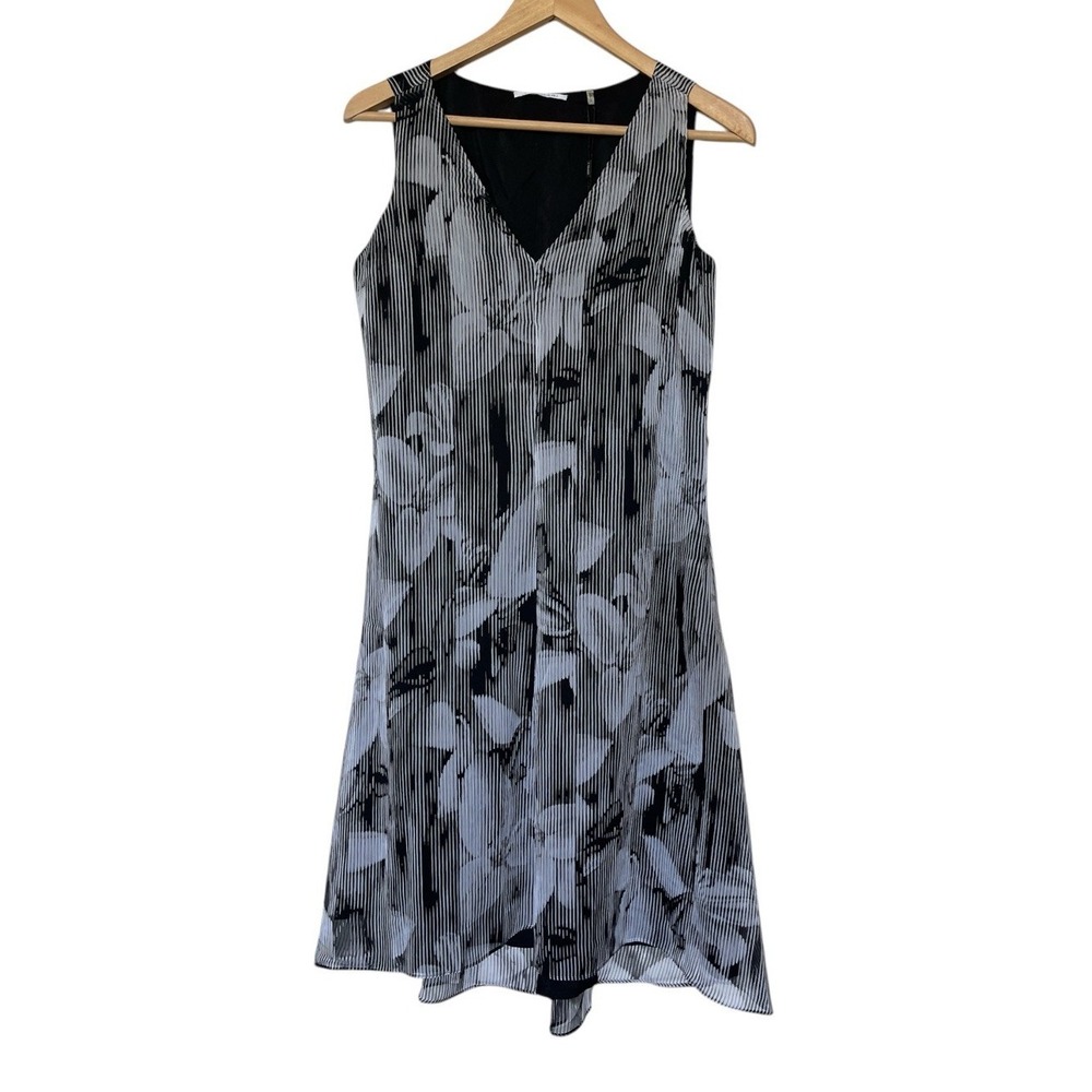 Tahari Dress Womens Small Black White Floral Sheath Career Office Dress Midi NWT